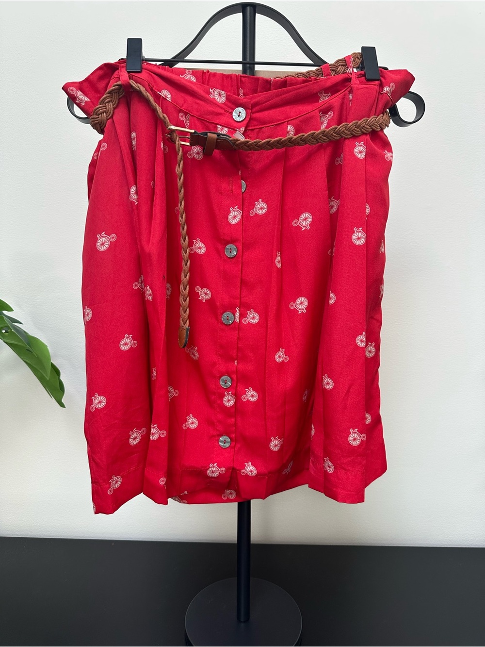 Xhilaration Red Midi Button-Front Skirt with Braided Belt